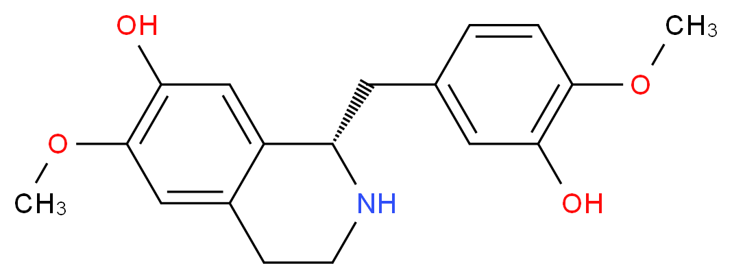 (1S)-1-[(3-hydroxy-4-methoxyphenyl)methyl]-6-methoxy-1,2,3,4-tetrahydroisoquinolin-7-ol_分子结构_CAS_4781-58-2