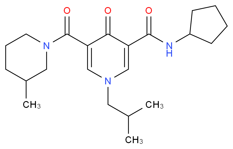 N-cyclopentyl-1-isobutyl-5-[(3-methyl-1-piperidinyl)carbonyl]-4-oxo-1,4-dihydro-3-pyridinecarboxamide_分子结构_CAS_)