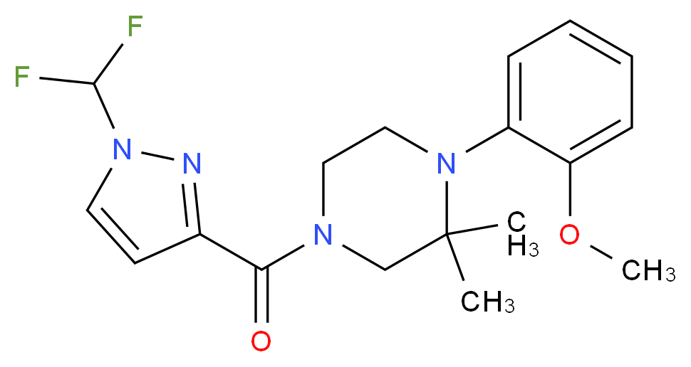 4-{[1-(difluoromethyl)-1H-pyrazol-3-yl]carbonyl}-1-(2-methoxyphenyl)-2,2-dimethylpiperazine_分子结构_CAS_)