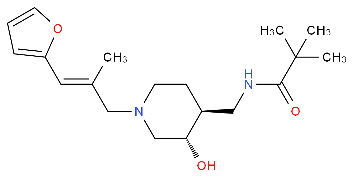 N-({(3S*,4S*)-1-[(2E)-3-(2-furyl)-2-methylprop-2-en-1-yl]-3-hydroxypiperidin-4-yl}methyl)-2,2-dimethylpropanamide_分子结构_CAS_)
