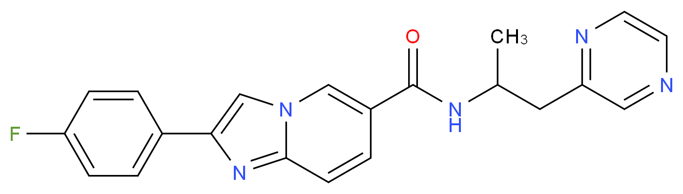 2-(4-fluorophenyl)-N-(1-methyl-2-pyrazin-2-ylethyl)imidazo[1,2-a]pyridine-6-carboxamide_分子结构_CAS_)