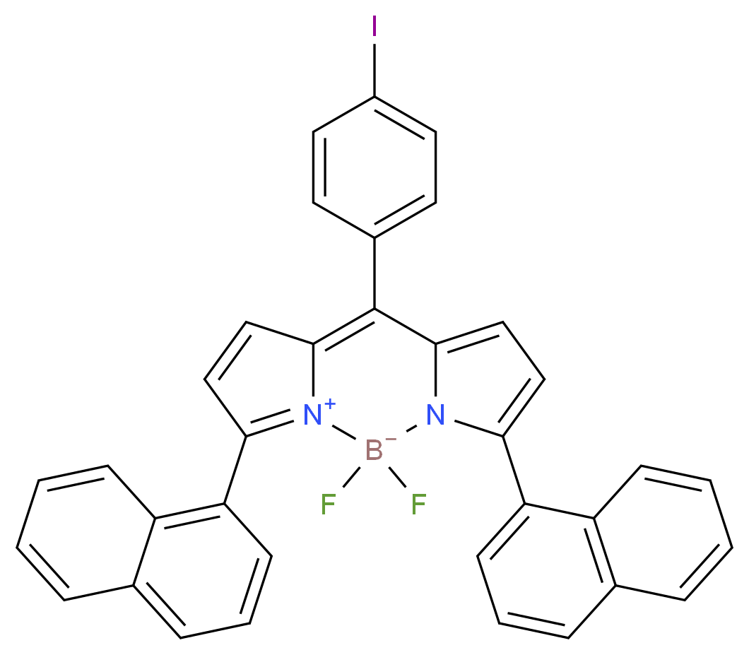 2,2-difluoro-8-(4-iodophenyl)-4,12-bis(naphthalen-1-yl)-1λ<sup>5</sup>,3-diaza-2-boratricyclo[7.3.0.0<sup>3</sup>,<sup>7</sup>]dodeca-1(12),4,6,8,10-pentaen-1-ylium-2-uide_分子结构_CAS_216255-54-8