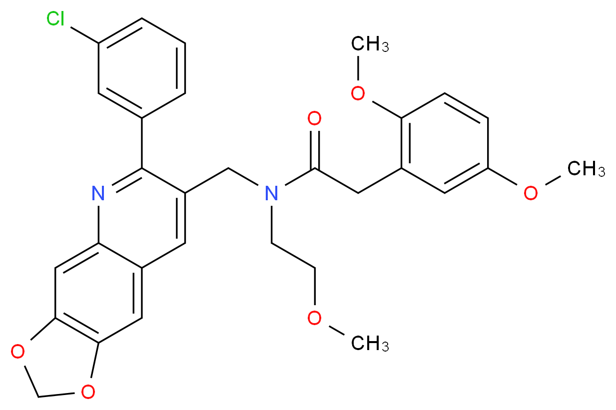 N-{[6-(3-chlorophenyl)[1,3]dioxolo[4,5-g]quinolin-7-yl]methyl}-2-(2,5-dimethoxyphenyl)-N-(2-methoxyethyl)acetamide_分子结构_CAS_)