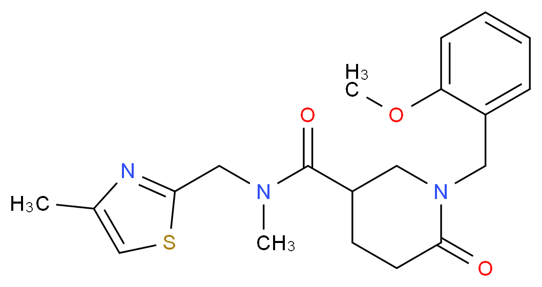 1-(2-methoxybenzyl)-N-methyl-N-[(4-methyl-1,3-thiazol-2-yl)methyl]-6-oxo-3-piperidinecarboxamide_分子结构_CAS_)