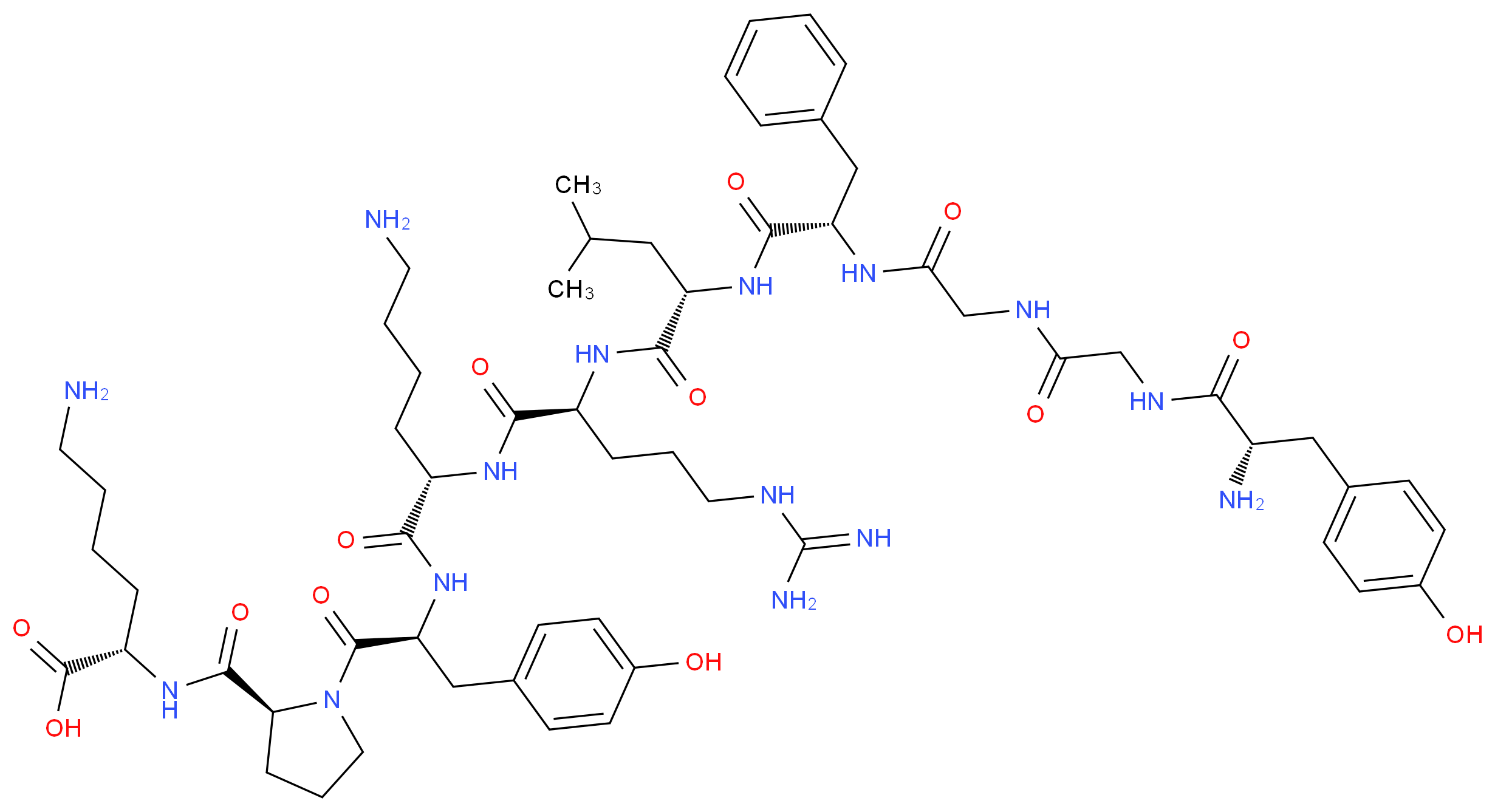 (2S)-6-amino-2-{[(2S)-1-[(2S)-2-[(2S)-6-amino-2-[(2S)-2-[(2S)-2-[(2S)-2-(2-{2-[(2S)-2-amino-3-(4-hydroxyphenyl)propanamido]acetamido}acetamido)-3-phenylpropanamido]-4-methylpentanamido]-5-carbamimidamidopentanamido]hexanamido]-3-(4-hydroxyphenyl)propanoyl]pyrrolidin-2-yl]formamido}hexanoic acid_分子结构_CAS_69671-17-6