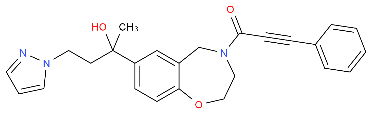 2-[4-(3-phenyl-2-propynoyl)-2,3,4,5-tetrahydro-1,4-benzoxazepin-7-yl]-4-(1H-pyrazol-1-yl)-2-butanol_分子结构_CAS_)