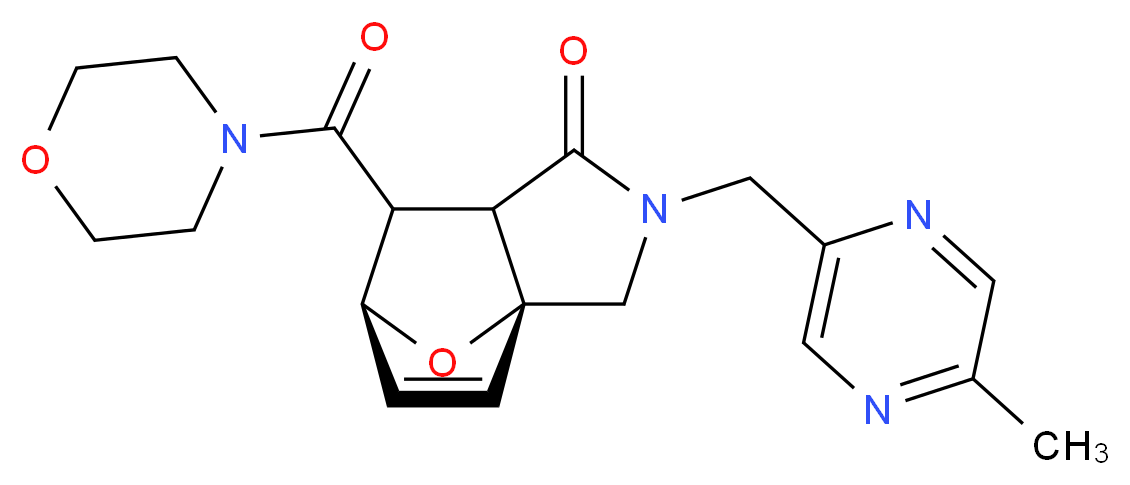 (3aR*,6S*)-2-[(5-methylpyrazin-2-yl)methyl]-7-(morpholin-4-ylcarbonyl)-2,3,7,7a-tetrahydro-3a,6-epoxyisoindol-1(6H)-one_分子结构_CAS_)