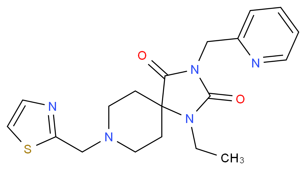 1-ethyl-3-(2-pyridinylmethyl)-8-(1,3-thiazol-2-ylmethyl)-1,3,8-triazaspiro[4.5]decane-2,4-dione_分子结构_CAS_)