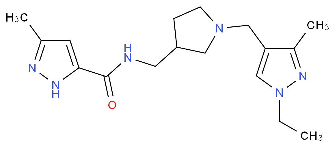 N-({1-[(1-ethyl-3-methyl-1H-pyrazol-4-yl)methyl]pyrrolidin-3-yl}methyl)-3-methyl-1H-pyrazole-5-carboxamide_分子结构_CAS_)