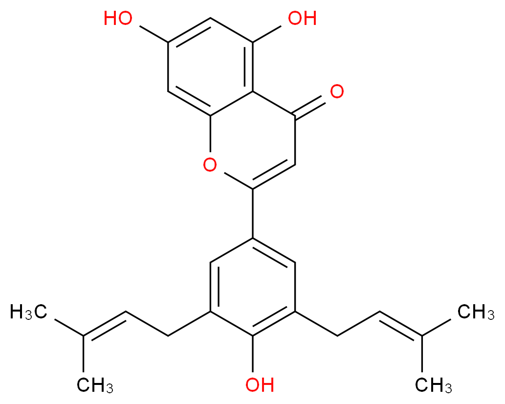 5,7-dihydroxy-2-[4-hydroxy-3,5-bis(3-methylbut-2-en-1-yl)phenyl]-4H-chromen-4-one_分子结构_CAS_114542-44-8