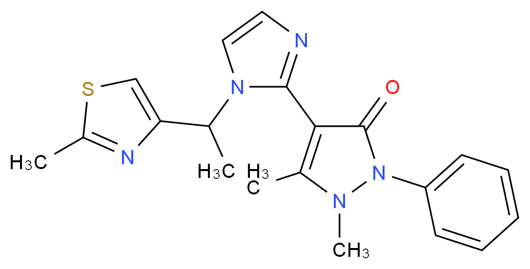 1,5-dimethyl-4-{1-[1-(2-methyl-1,3-thiazol-4-yl)ethyl]-1H-imidazol-2-yl}-2-phenyl-1,2-dihydro-3H-pyrazol-3-one_分子结构_CAS_)