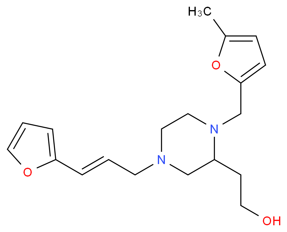 2-{4-[(2E)-3-(2-furyl)-2-propen-1-yl]-1-[(5-methyl-2-furyl)methyl]-2-piperazinyl}ethanol_分子结构_CAS_)