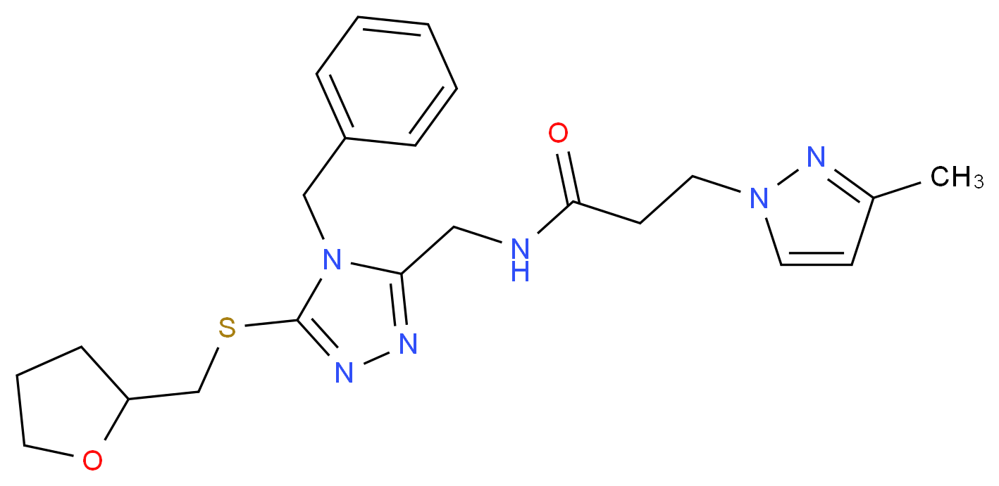 N-({4-benzyl-5-[(tetrahydro-2-furanylmethyl)thio]-4H-1,2,4-triazol-3-yl}methyl)-3-(3-methyl-1H-pyrazol-1-yl)propanamide_分子结构_CAS_)