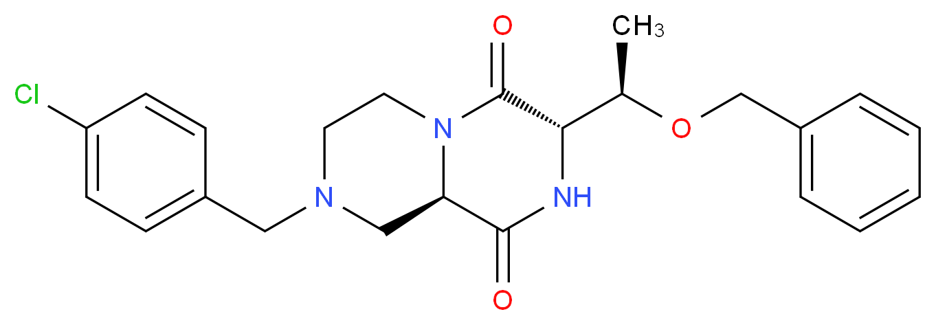 (3S,9aR)-3-[(1R)-1-(benzyloxy)ethyl]-8-(4-chlorobenzyl)tetrahydro-2H-pyrazino[1,2-a]pyrazine-1,4(3H,6H)-dione_分子结构_CAS_)