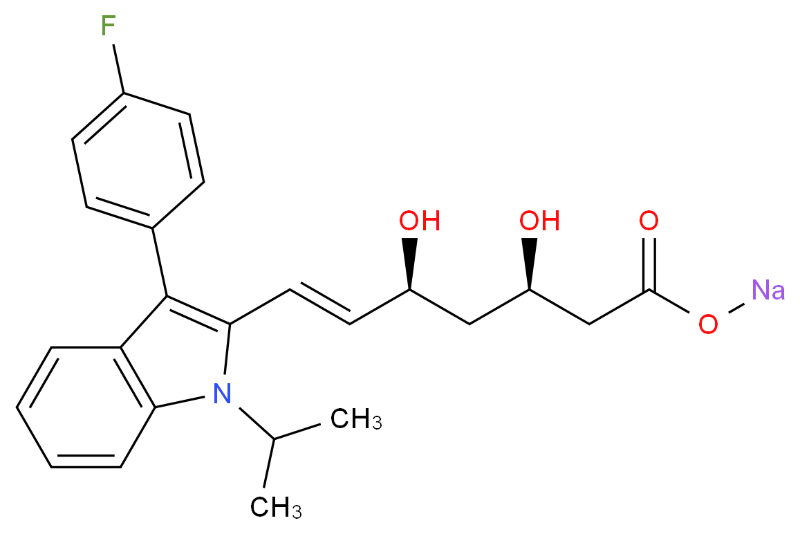 sodium (3R,5S,6E)-7-[3-(4-fluorophenyl)-1-(propan-2-yl)-1H-indol-2-yl]-3,5-dihydroxyhept-6-enoate_分子结构_CAS_93957-55-2