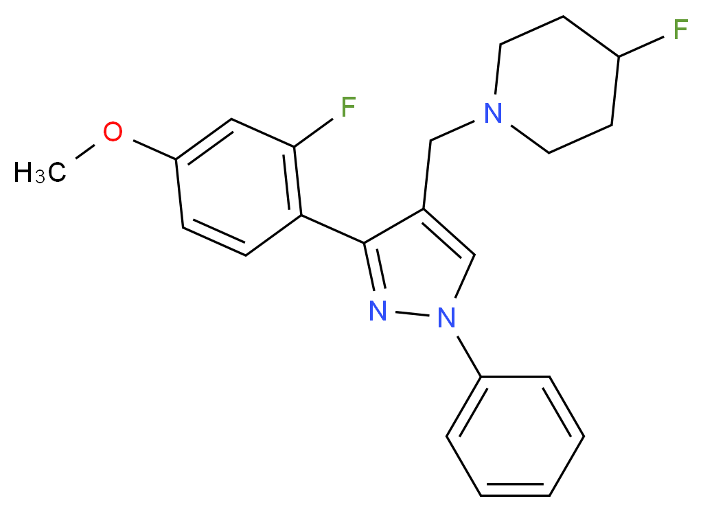 4-fluoro-1-{[3-(2-fluoro-4-methoxyphenyl)-1-phenyl-1H-pyrazol-4-yl]methyl}piperidine_分子结构_CAS_)