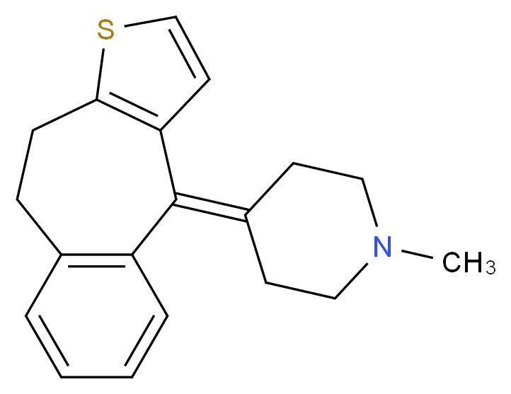 1-methyl-4-{6-thiatricyclo[8.4.0.0<sup>3</sup>,<sup>7</sup>]tetradeca-1(14),3(7),4,10,12-pentaen-2-ylidene}piperidine_分子结构_CAS_15574-96-6