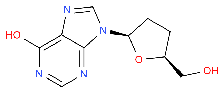 9-[(2R,5S)-5-(hydroxymethyl)oxolan-2-yl]-9H-purin-6-ol_分子结构_CAS_69655-05-6
