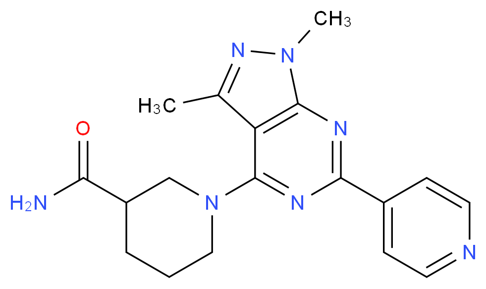 1-[1,3-dimethyl-6-(4-pyridinyl)-1H-pyrazolo[3,4-d]pyrimidin-4-yl]-3-piperidinecarboxamide_分子结构_CAS_)