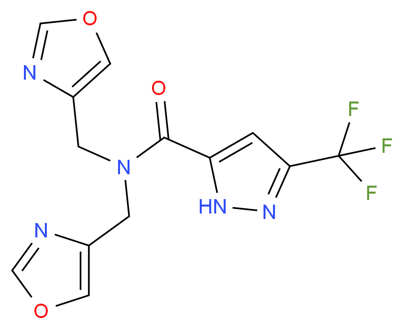N,N-bis(1,3-oxazol-4-ylmethyl)-3-(trifluoromethyl)-1H-pyrazole-5-carboxamide_分子结构_CAS_)