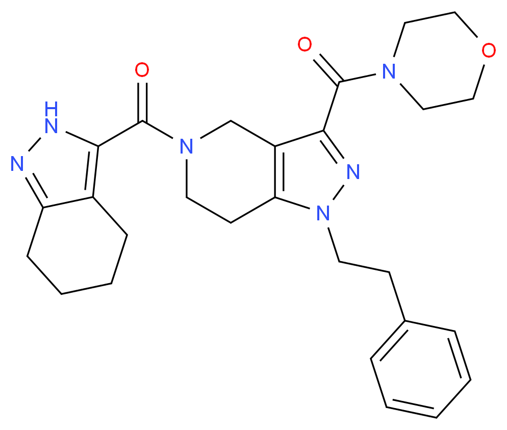 3-(4-morpholinylcarbonyl)-1-(2-phenylethyl)-5-(4,5,6,7-tetrahydro-2H-indazol-3-ylcarbonyl)-4,5,6,7-tetrahydro-1H-pyrazolo[4,3-c]pyridine_分子结构_CAS_)