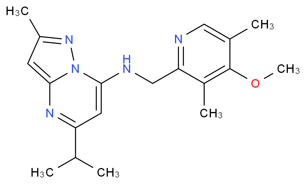 5-isopropyl-N-[(4-methoxy-3,5-dimethyl-2-pyridinyl)methyl]-2-methylpyrazolo[1,5-a]pyrimidin-7-amine_分子结构_CAS_)
