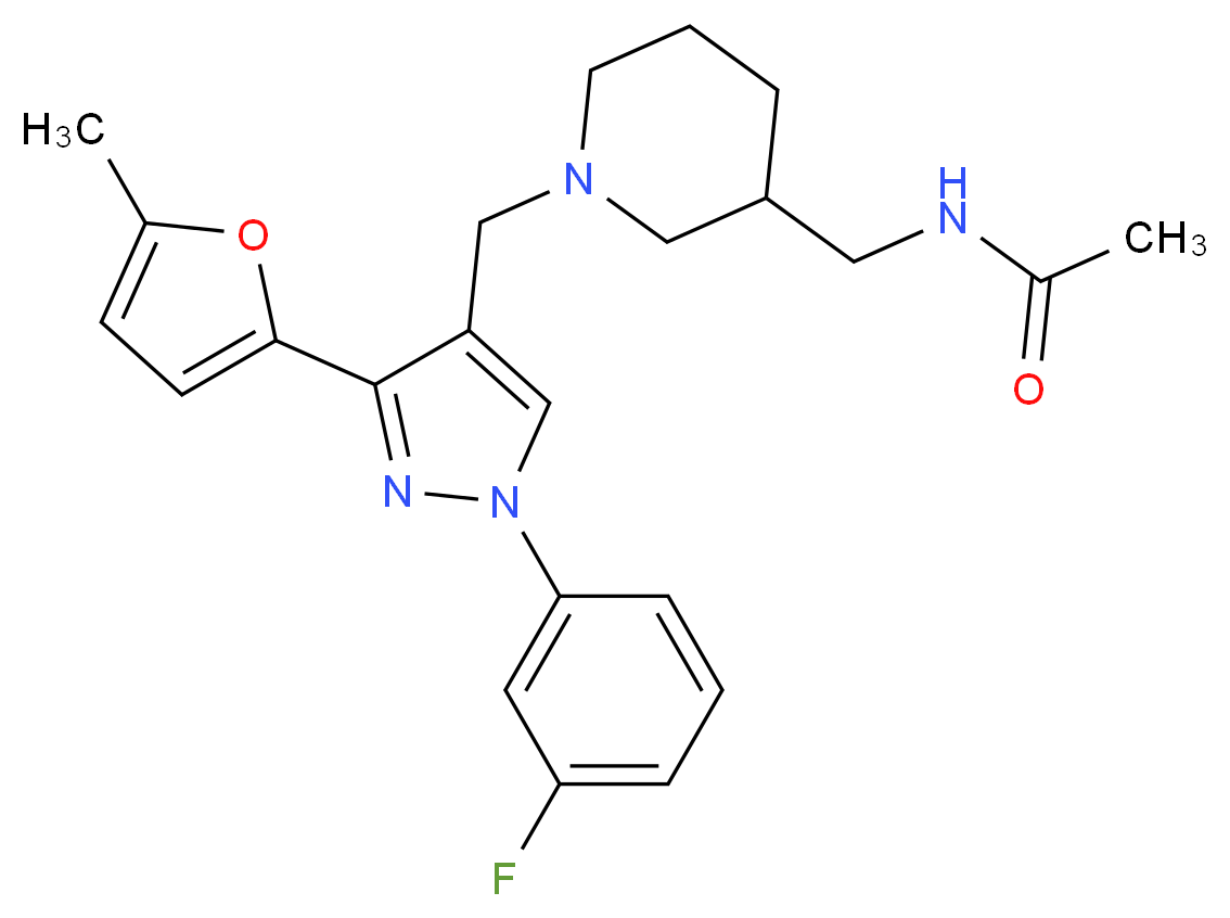 N-[(1-{[1-(3-fluorophenyl)-3-(5-methyl-2-furyl)-1H-pyrazol-4-yl]methyl}-3-piperidinyl)methyl]acetamide_分子结构_CAS_)