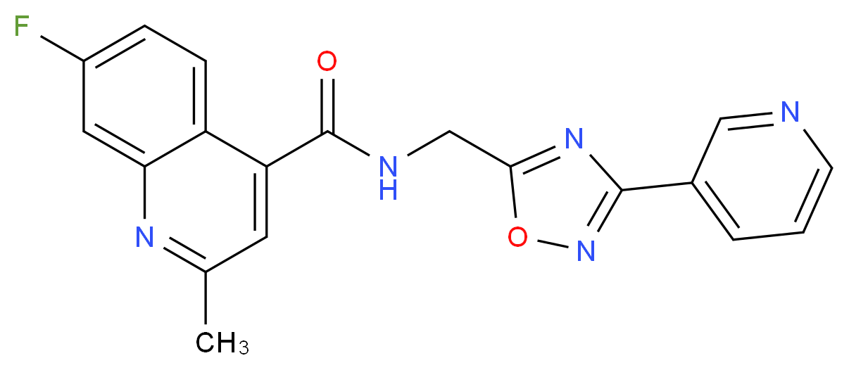 7-fluoro-2-methyl-N-{[3-(3-pyridinyl)-1,2,4-oxadiazol-5-yl]methyl}-4-quinolinecarboxamide_分子结构_CAS_)
