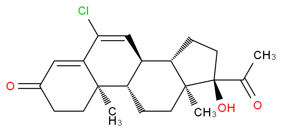 (1S,2R,10R,11S,14R,15S)-14-acetyl-8-chloro-14-hydroxy-2,15-dimethyltetracyclo[8.7.0.0<sup>2</sup>,<sup>7</sup>.0<sup>1</sup><sup>1</sup>,<sup>1</sup><sup>5</sup>]heptadeca-6,8-dien-5-one_分子结构_CAS_1961-77-9
