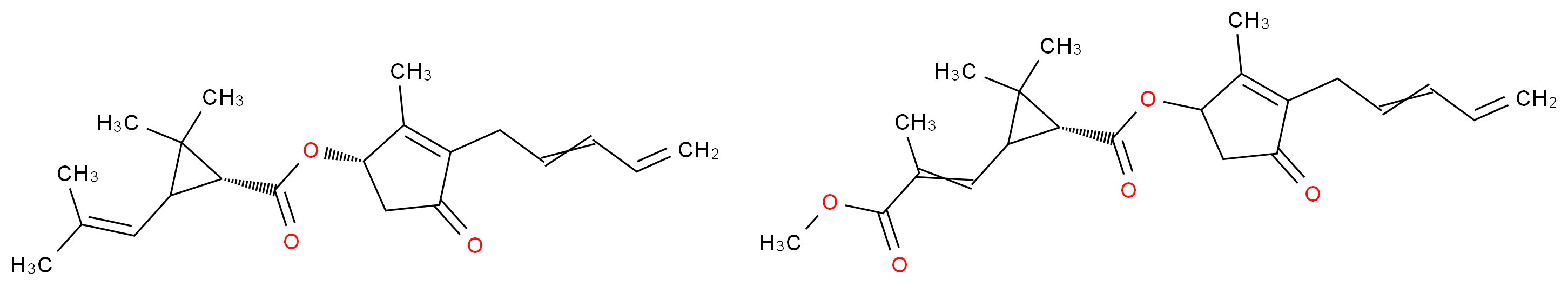 (1S)-2-methyl-4-oxo-3-(penta-2,4-dien-1-yl)cyclopent-2-en-1-yl (1R)-2,2-dimethyl-3-(2-methylprop-1-en-1-yl)cyclopropane-1-carboxylate 2-methyl-4-oxo-3-(penta-2,4-dien-1-yl)cyclopent-2-en-1-yl (1R)-3-(3-methoxy-2-methyl-3-oxoprop-1-en-1-yl)-2,2-dimethylcyclopropane-1-carboxylate_分子结构_CAS_8003-34-7