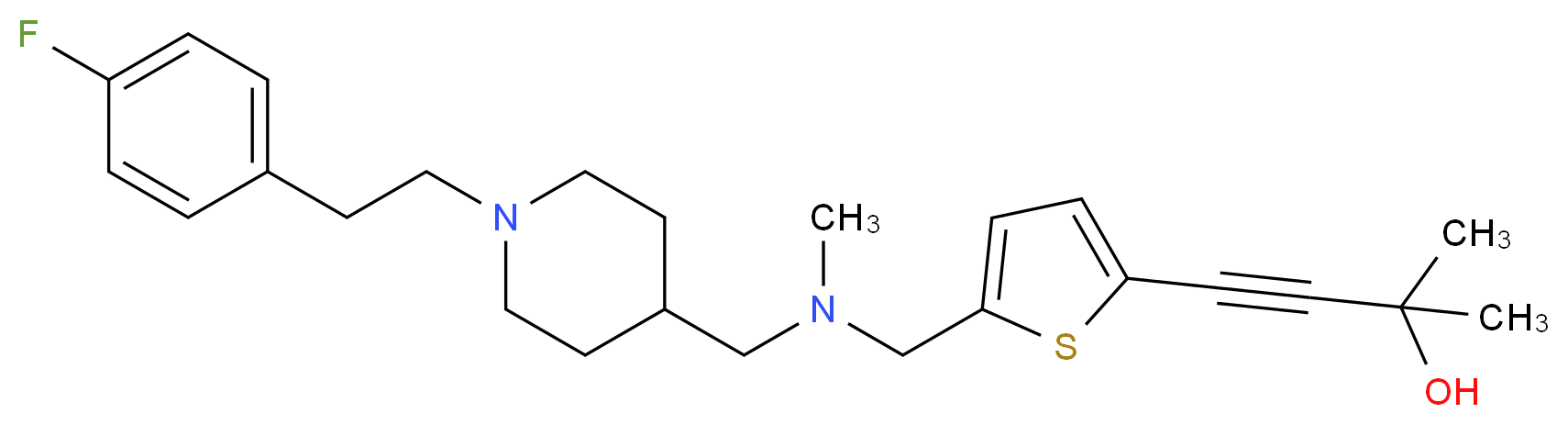 4-(5-{[({1-[2-(4-fluorophenyl)ethyl]-4-piperidinyl}methyl)(methyl)amino]methyl}-2-thienyl)-2-methyl-3-butyn-2-ol_分子结构_CAS_)