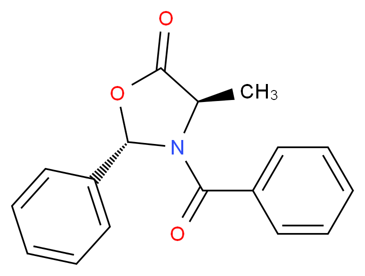 (2S,4R)-3-benzoyl-4-methyl-2-phenyl-1,3-oxazolidin-5-one_分子结构_CAS_118995-17-8