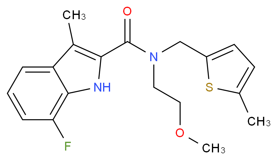 7-fluoro-N-(2-methoxyethyl)-3-methyl-N-[(5-methyl-2-thienyl)methyl]-1H-indole-2-carboxamide_分子结构_CAS_)