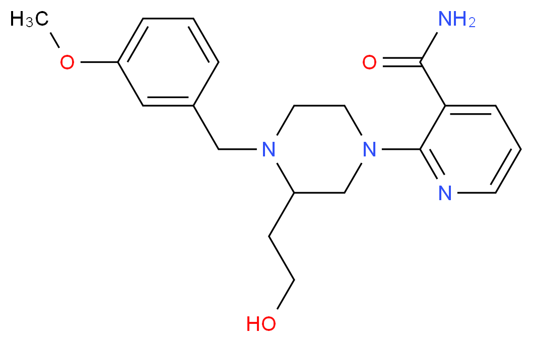 2-[3-(2-hydroxyethyl)-4-(3-methoxybenzyl)-1-piperazinyl]nicotinamide_分子结构_CAS_)