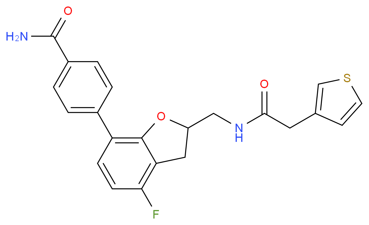 4-(4-fluoro-2-{[(3-thienylacetyl)amino]methyl}-2,3-dihydro-1-benzofuran-7-yl)benzamide_分子结构_CAS_)