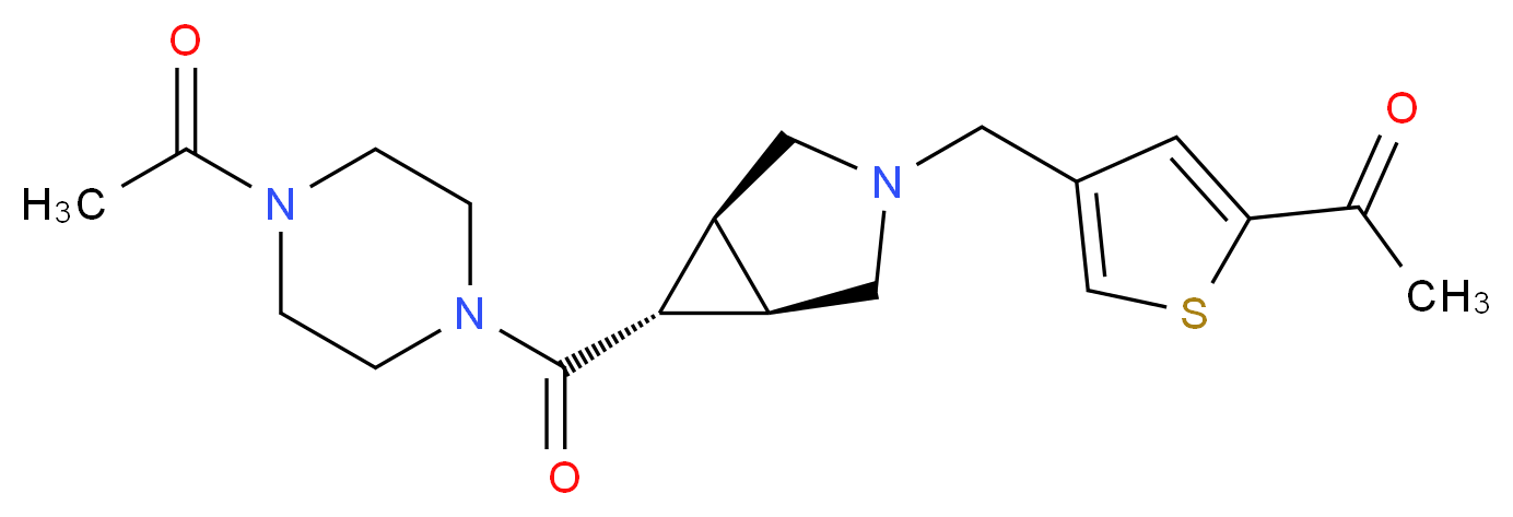 1-[4-({(1R*,5S*,6r)-6-[(4-acetylpiperazin-1-yl)carbonyl]-3-azabicyclo[3.1.0]hex-3-yl}methyl)-2-thienyl]ethanone_分子结构_CAS_)