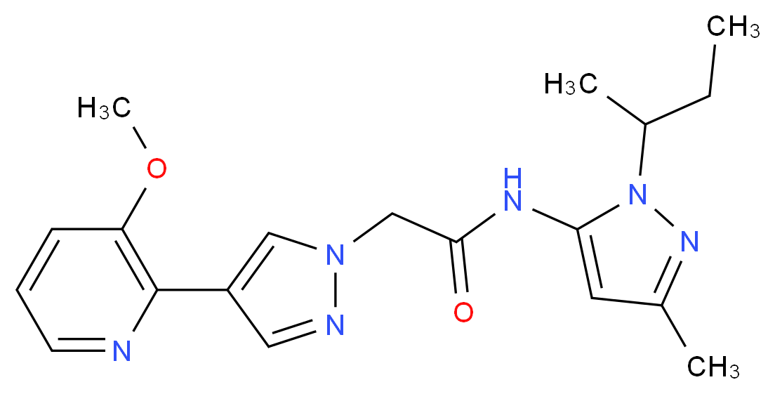 N-(1-sec-butyl-3-methyl-1H-pyrazol-5-yl)-2-[4-(3-methoxypyridin-2-yl)-1H-pyrazol-1-yl]acetamide_分子结构_CAS_)