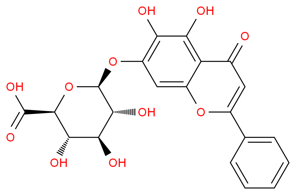 (2S,3S,4S,5R,6S)-6-[(5,6-dihydroxy-4-oxo-2-phenyl-4H-chromen-7-yl)oxy]-3,4,5-trihydroxyoxane-2-carboxylic acid_分子结构_CAS_21967-41-9