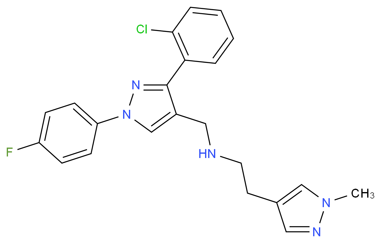 N-{[3-(2-chlorophenyl)-1-(4-fluorophenyl)-1H-pyrazol-4-yl]methyl}-2-(1-methyl-1H-pyrazol-4-yl)ethanamine_分子结构_CAS_)