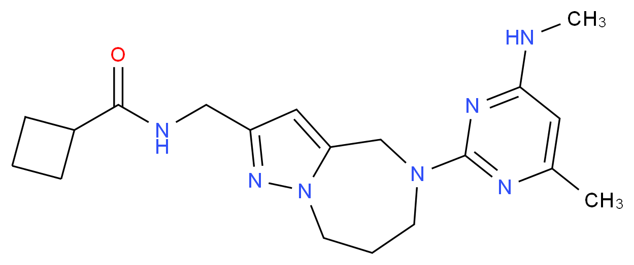 N-({5-[4-methyl-6-(methylamino)pyrimidin-2-yl]-5,6,7,8-tetrahydro-4H-pyrazolo[1,5-a][1,4]diazepin-2-yl}methyl)cyclobutanecarboxamide_分子结构_CAS_)