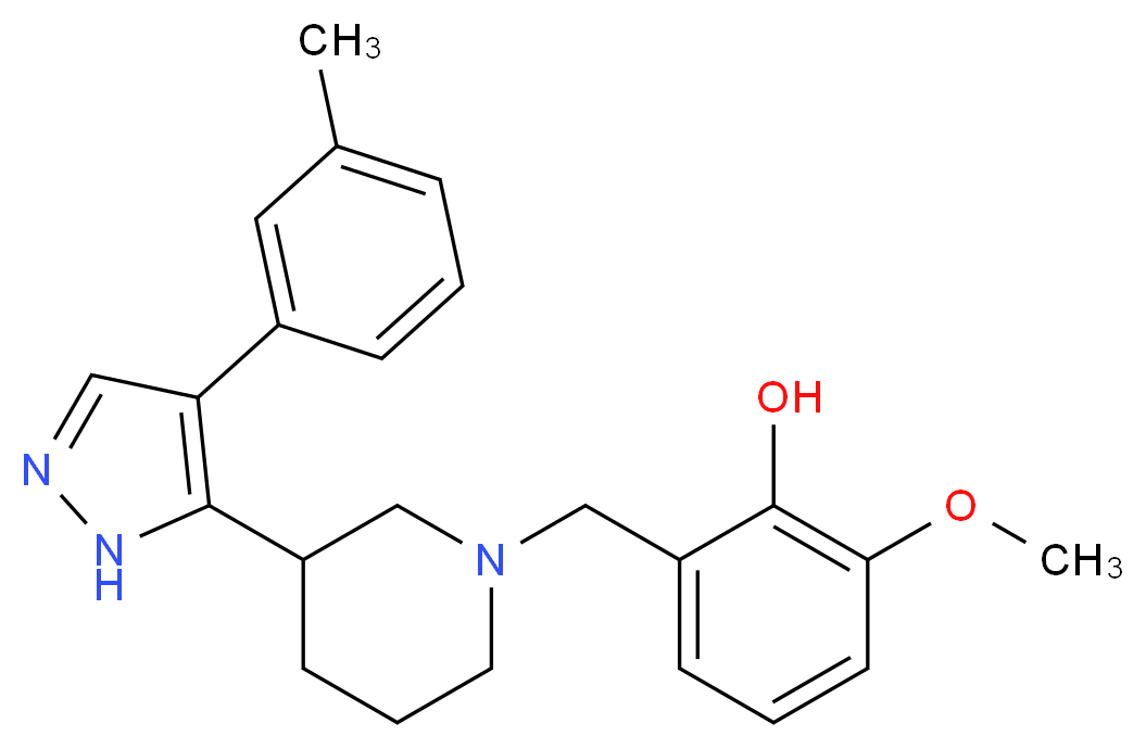 2-methoxy-6-({3-[4-(3-methylphenyl)-1H-pyrazol-5-yl]-1-piperidinyl}methyl)phenol_分子结构_CAS_)