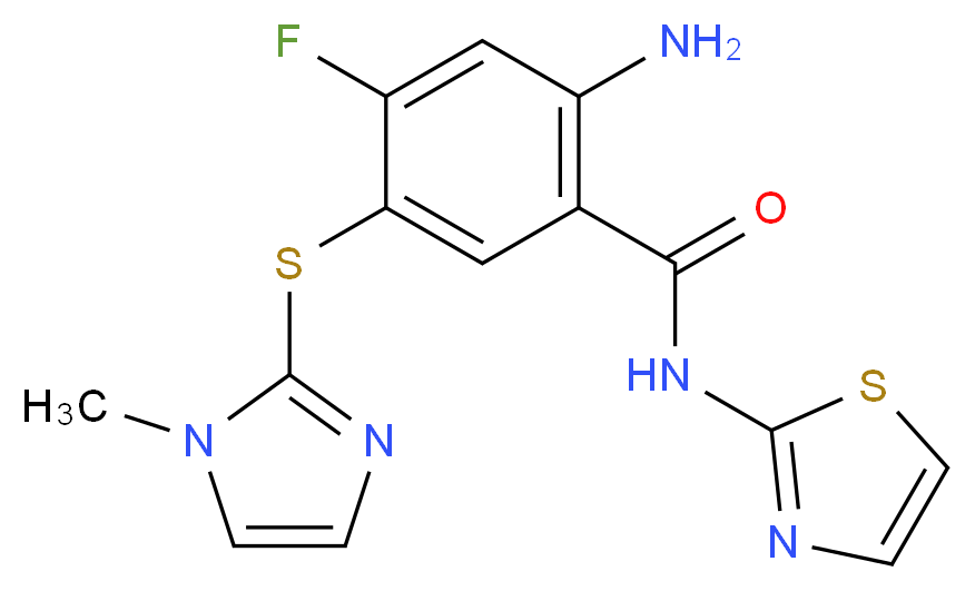 2-AMINO-4-FLUORO-5-[(1-METHYL-1H-IMIDAZOL-2-YL)SULFANYL]-N-(1,3-THIAZOL-2-YL)BENZAMIDE_分子结构_CAS_)