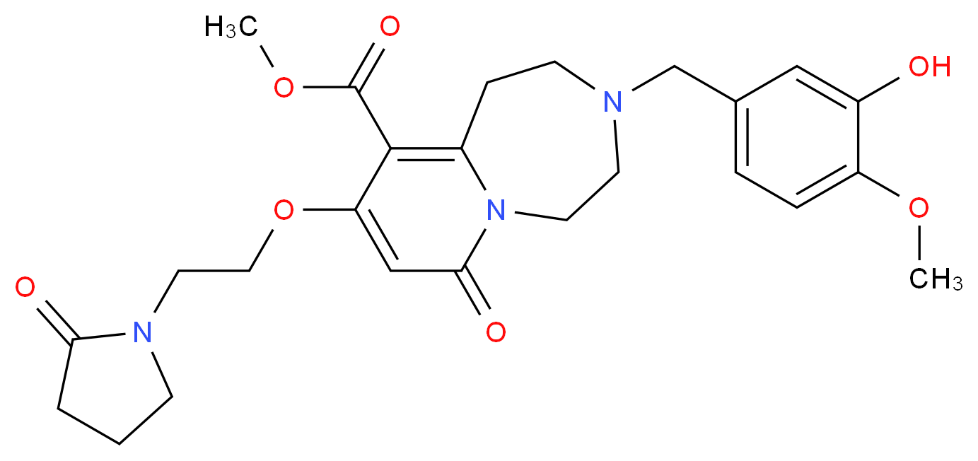 methyl 3-(3-hydroxy-4-methoxybenzyl)-7-oxo-9-[2-(2-oxo-1-pyrrolidinyl)ethoxy]-1,2,3,4,5,7-hexahydropyrido[1,2-d][1,4]diazepine-10-carboxylate_分子结构_CAS_)