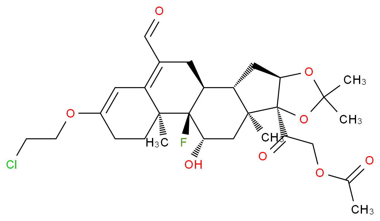 2-[(1S,2S,4R,8S,9S,11S,12R,13S)-16-(2-chloroethoxy)-12-fluoro-19-formyl-11-hydroxy-6,6,9,13-tetramethyl-5,7-dioxapentacyclo[10.8.0.0<sup>2</sup>,<sup>9</sup>.0<sup>4</sup>,<sup>8</sup>.0<sup>1</sup><sup>3</sup>,<sup>1</sup><sup>8</sup>]icosa-16,18-dien-8-yl]-2-oxoethyl acetate_分子结构_CAS_2825-60-7