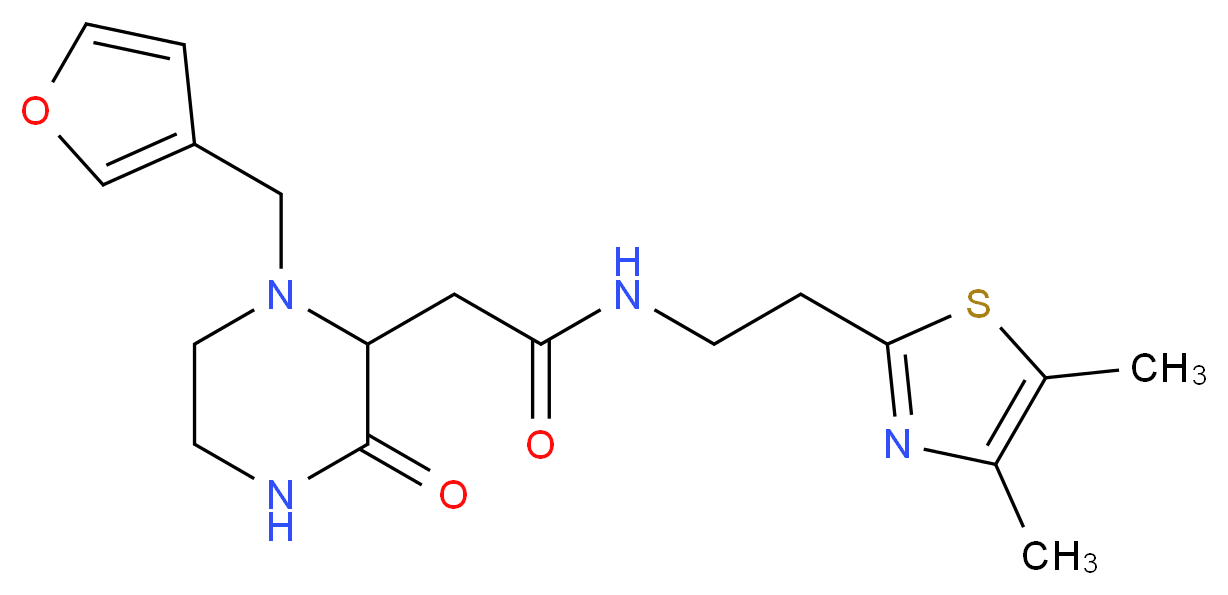 N-[2-(4,5-dimethyl-1,3-thiazol-2-yl)ethyl]-2-[1-(3-furylmethyl)-3-oxo-2-piperazinyl]acetamide_分子结构_CAS_)