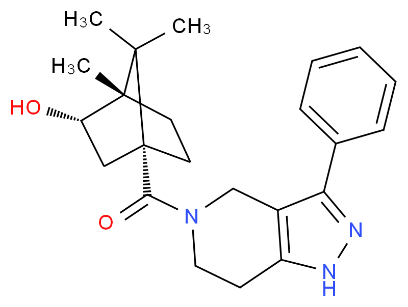 (1S*,2S*,4R*)-1,7,7-trimethyl-4-[(3-phenyl-1,4,6,7-tetrahydro-5H-pyrazolo[4,3-c]pyridin-5-yl)carbonyl]bicyclo[2.2.1]heptan-2-ol_分子结构_CAS_)