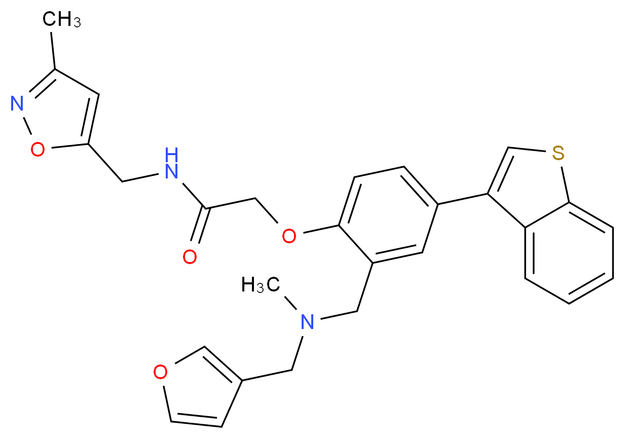 2-(4-(1-benzothien-3-yl)-2-{[(3-furylmethyl)(methyl)amino]methyl}phenoxy)-N-[(3-methyl-5-isoxazolyl)methyl]acetamide_分子结构_CAS_)