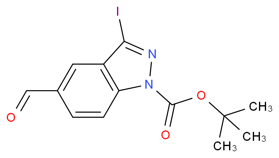 1H-INDAZOLE-1-CARBOXYLIC ACID, 5-FORMYL-3-IODO-, 1,1-DIMETHYLETHYL ESTER_分子结构_CAS_944904-53-4)