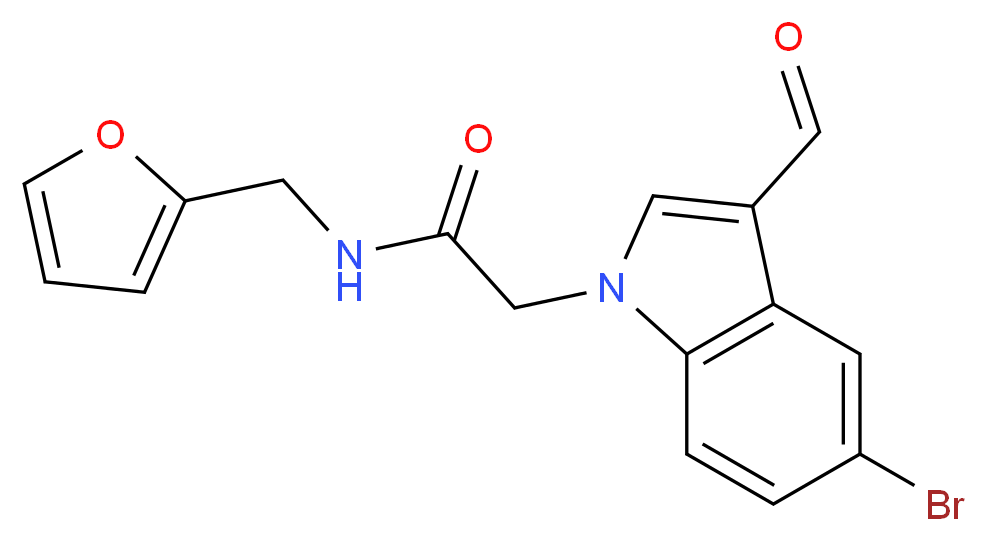 2-(5-bromo-3-formyl-1H-indol-1-yl)-N-(furan-2-ylmethyl)acetamide_分子结构_CAS_434299-98-6