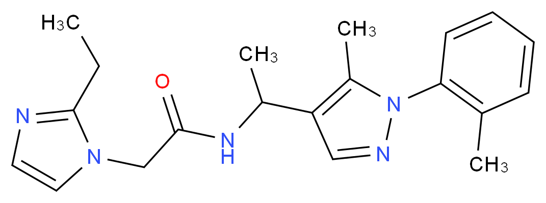 2-(2-ethyl-1H-imidazol-1-yl)-N-{1-[5-methyl-1-(2-methylphenyl)-1H-pyrazol-4-yl]ethyl}acetamide_分子结构_CAS_)